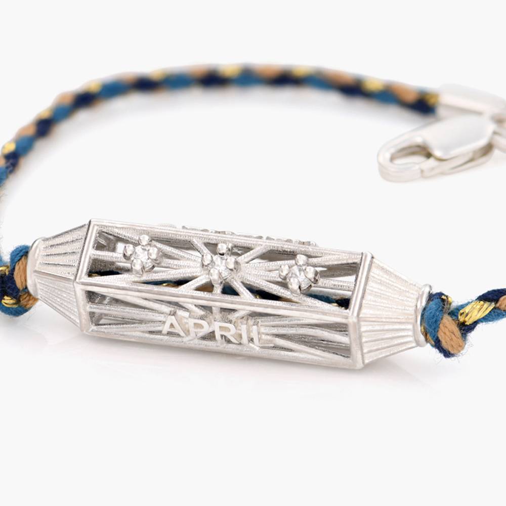 Horizontal Diamonds Talisman Necklace with Blue Cord - Silver-2 product photo