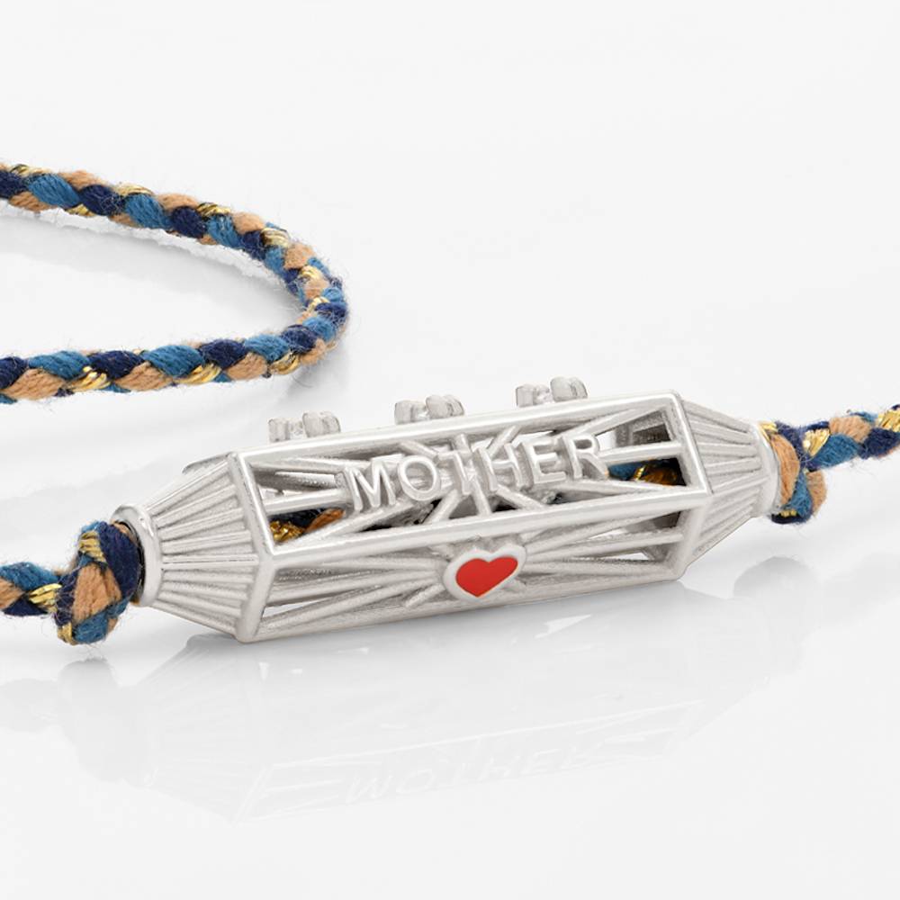 Horizontal Diamonds Talisman Necklace with Blue Cord - Silver-3 product photo