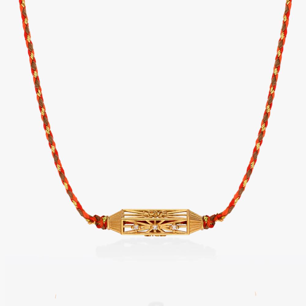 Horizontal Diamonds Talisman Necklace with Orange Cord - Gold Vermeil-2 product photo