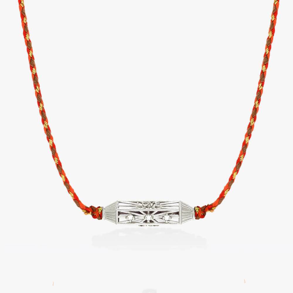 Horizontal Diamonds Talisman Necklace with Orange Cord - Silver-1 product photo