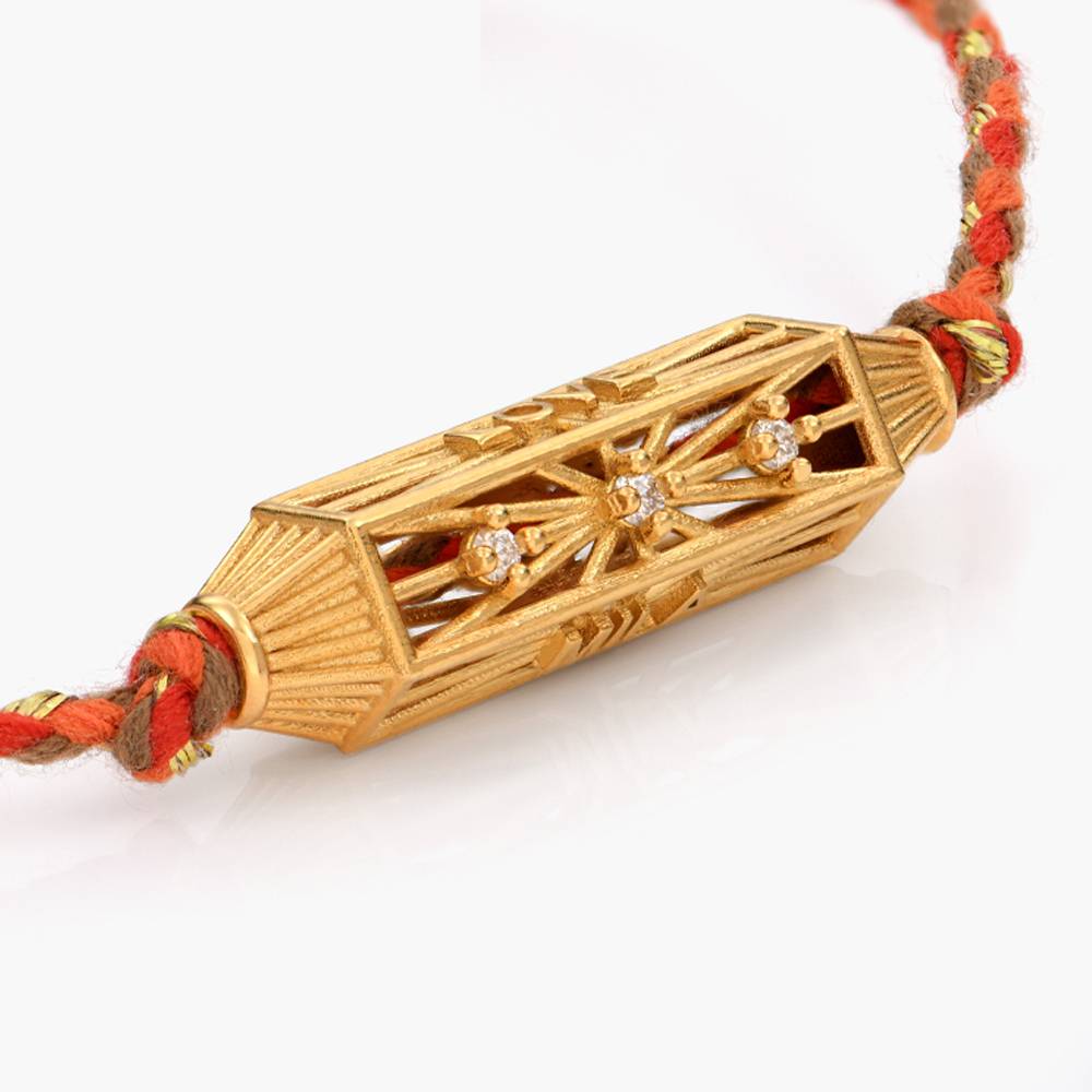 Horizontal Talisman Necklace with Orange Cord- Gold Vermeil product photo