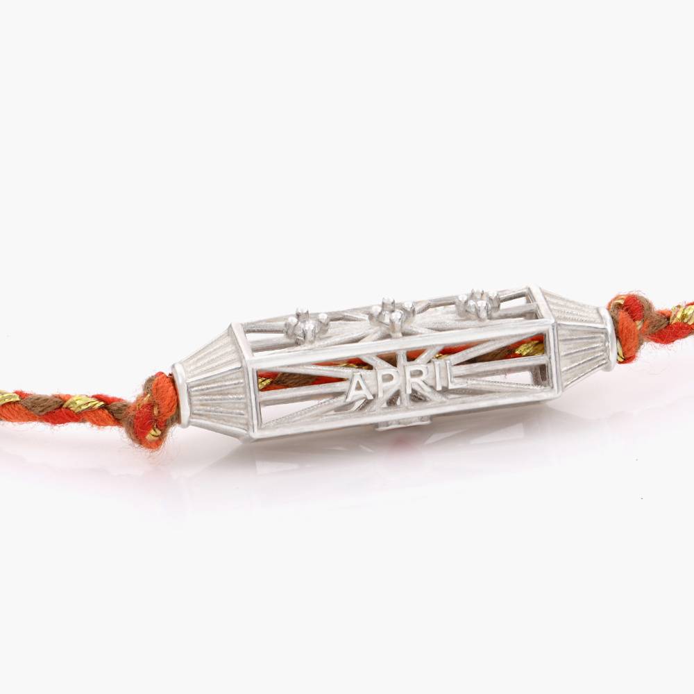 Horizontal Talisman Cubic Zirconia Necklace with Orange Cord - Silver-2 product photo