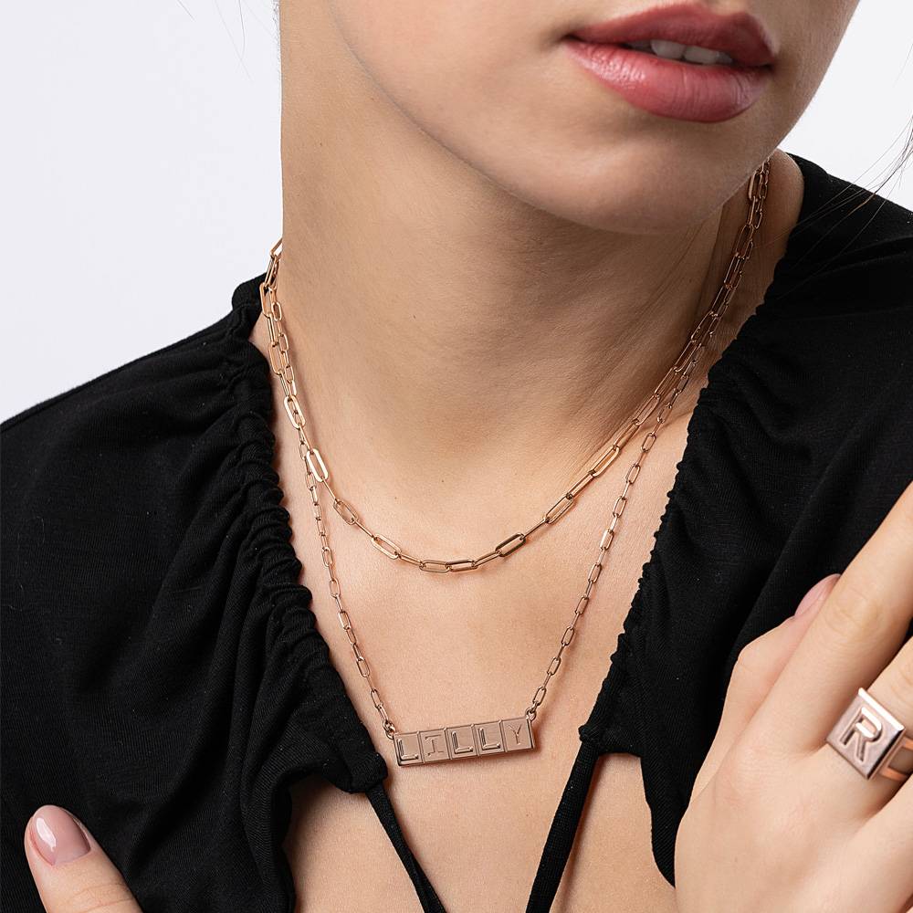 Chocolate Bar Initials Necklace - Rose Gold Vermeil-3 product photo