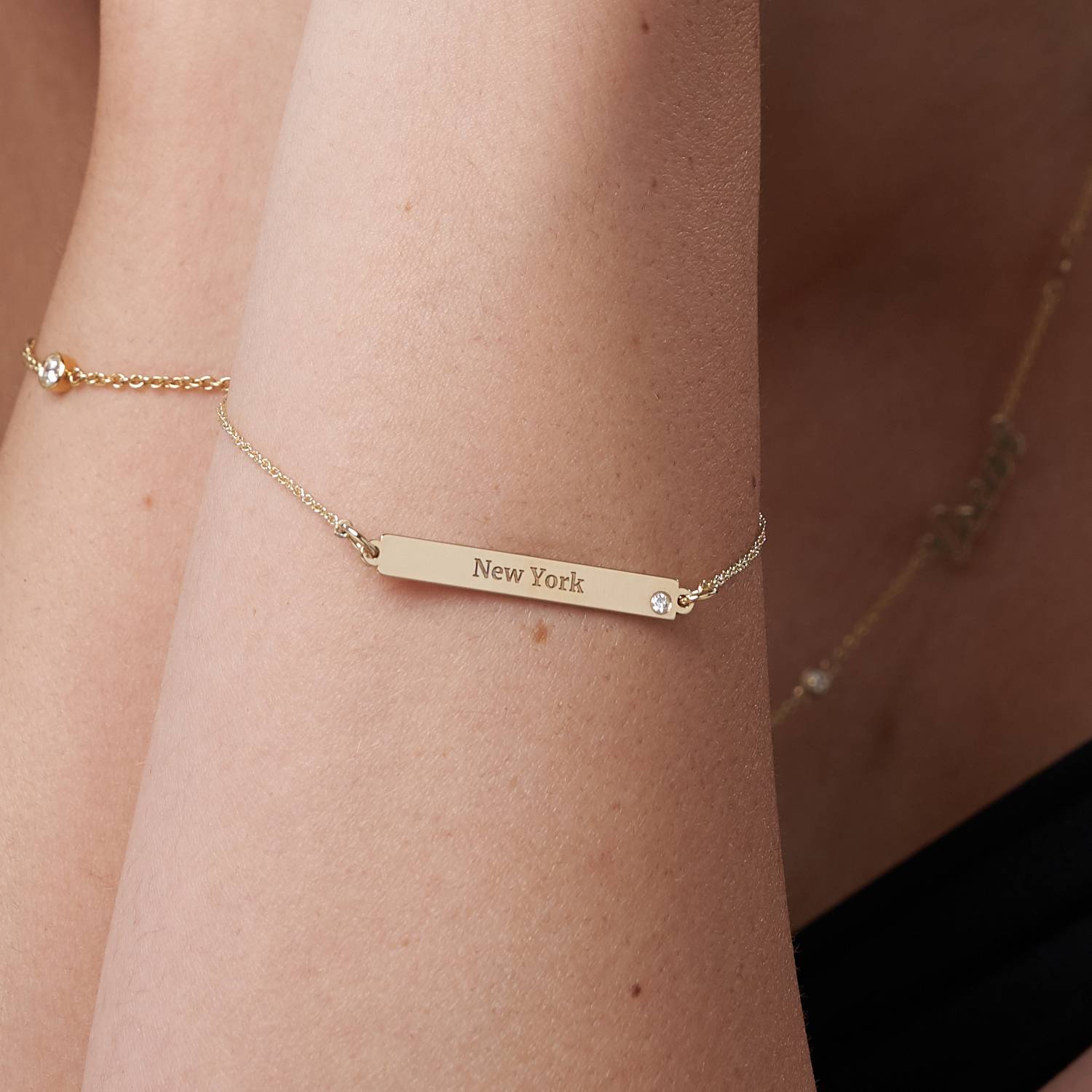 ID Name Bracelet With Diamond - 14k Solid Gold-5 product photo
