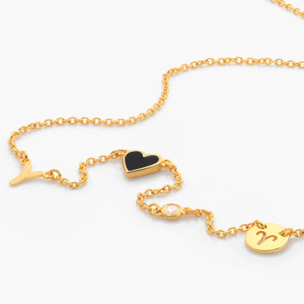 Inez Initial Black Heart Necklace with Diamond - Gold Vermeil