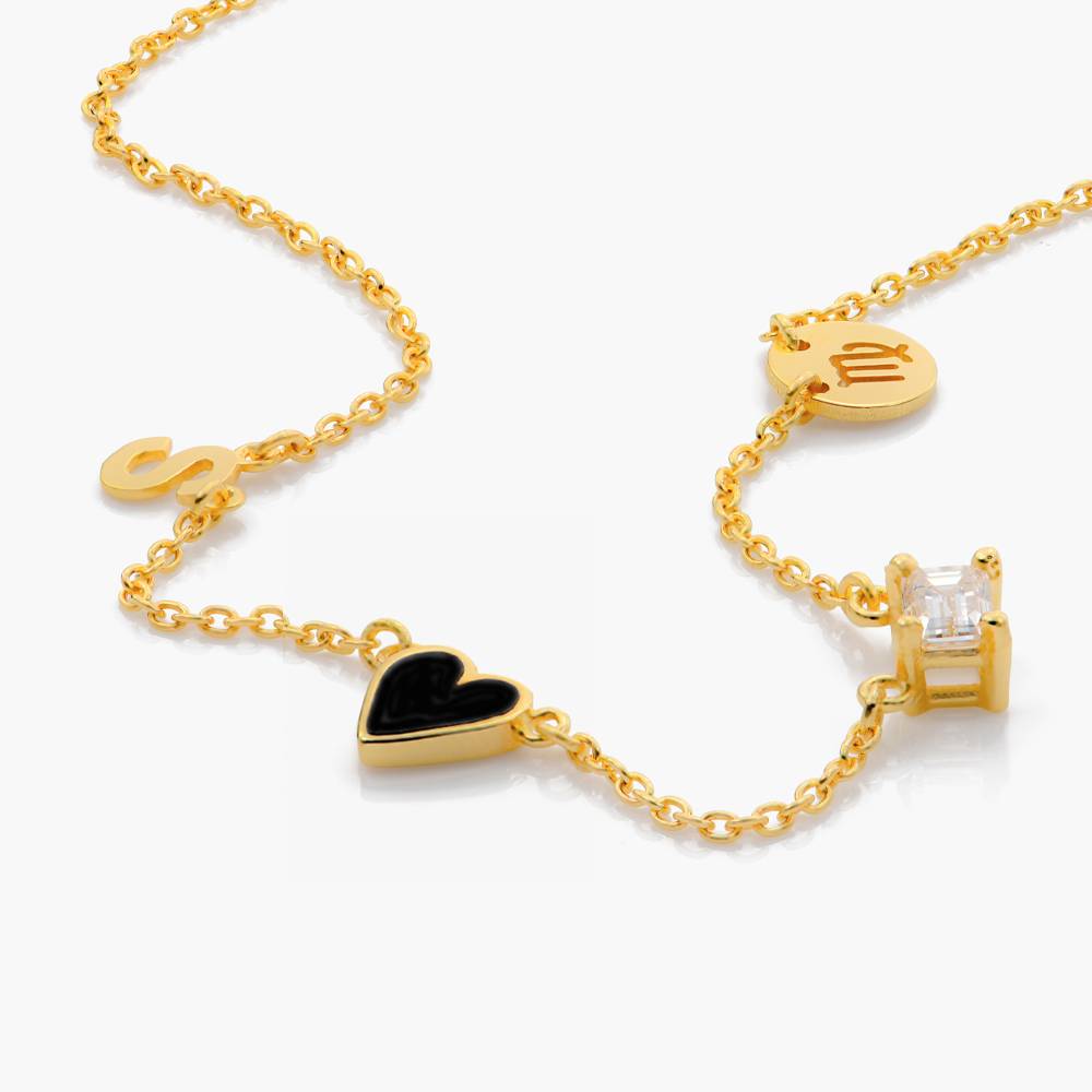Inez Initial Black Heart Necklace With Premium Diamond - Gold Vermeil-4 product photo