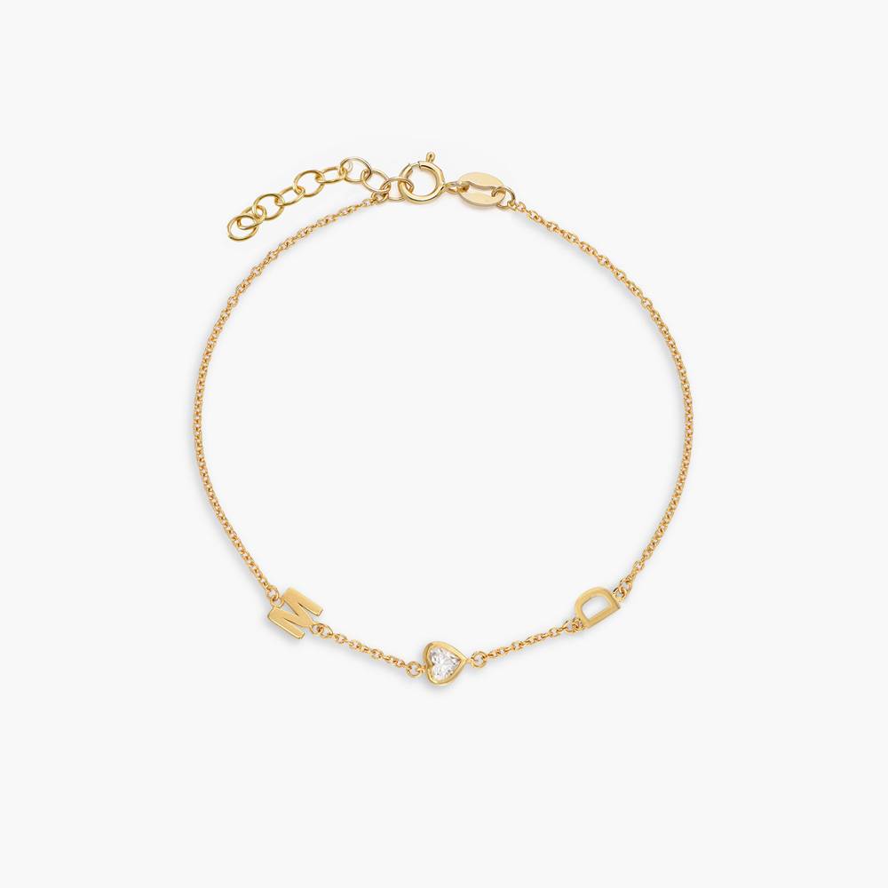 Inez Initial Bracelet/anklet With 0.2 Ct Heart Diamond Shape- 14k Solid Gold-1 product photo