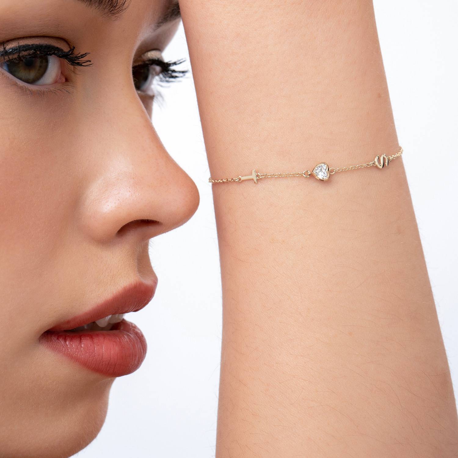 Inez Initial Bracelet/anklet With 0.2 Ct Heart Diamond Shape- 14k Solid Gold-4 product photo