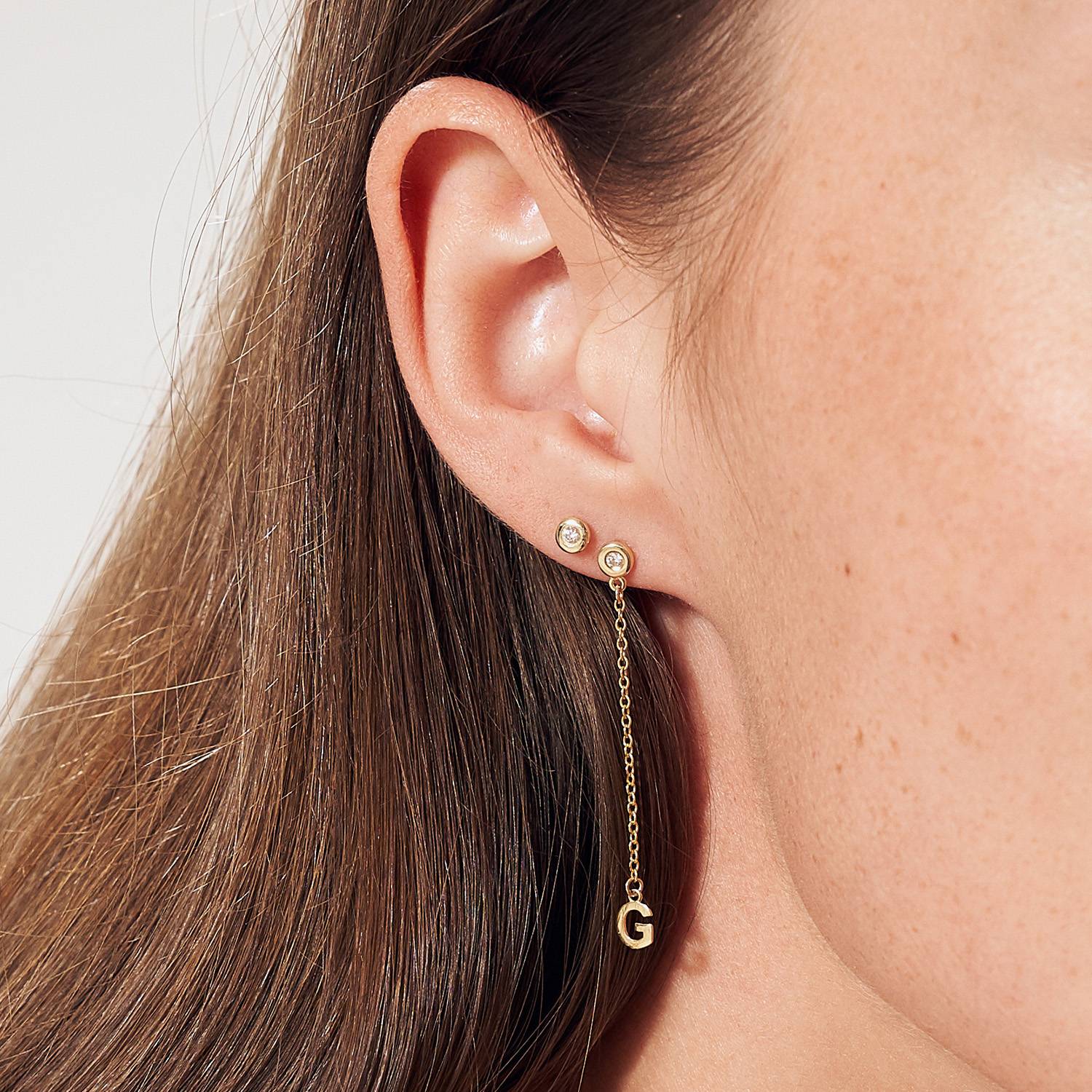 Inez Initial Chain Stud Earring with Diamonds - Gold Vermeil-5 product photo