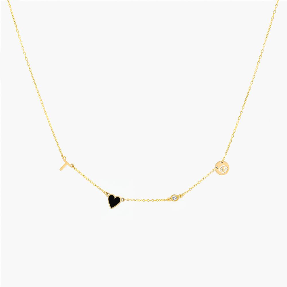 Inez Initial Black Heart Necklace With Premium Diamond - 10K Solid Gold-1 product photo