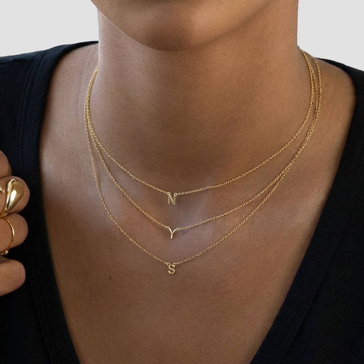 Inez Initial Necklace - 10K Solid Gold-4 product photo