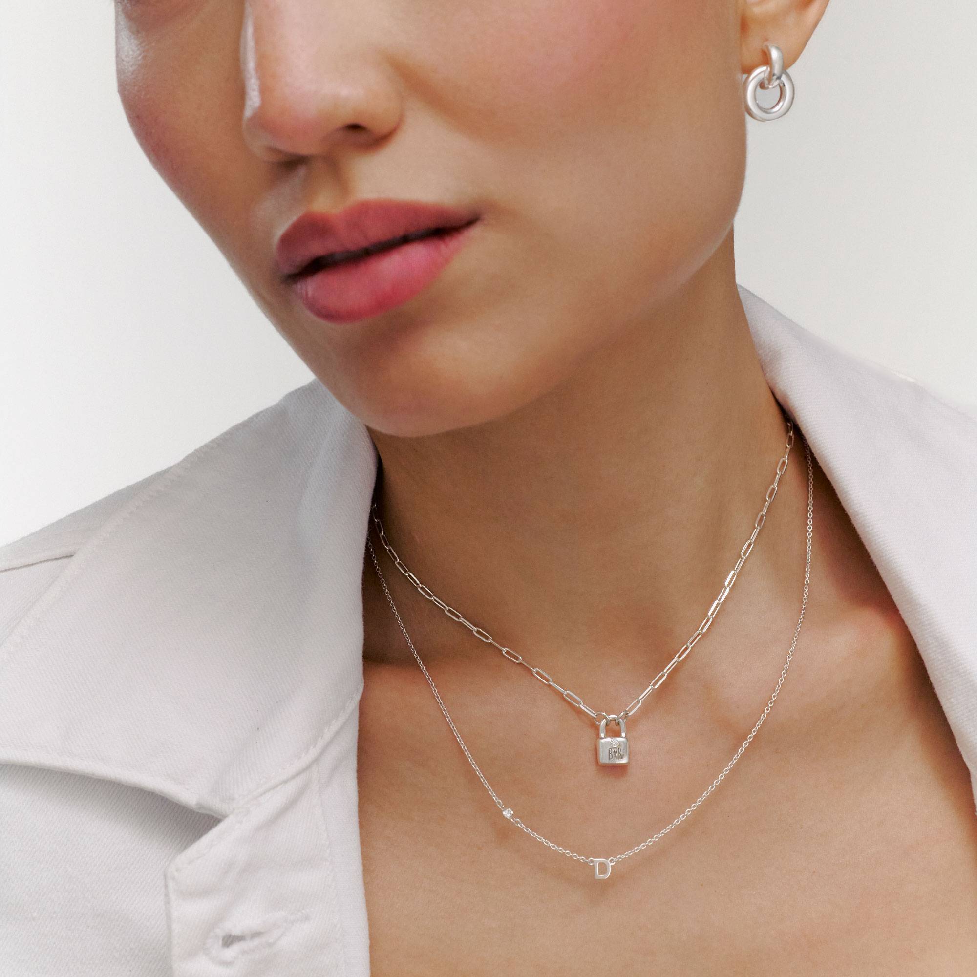 Inez Initial Necklace with Diamonds - Silver-2 product photo