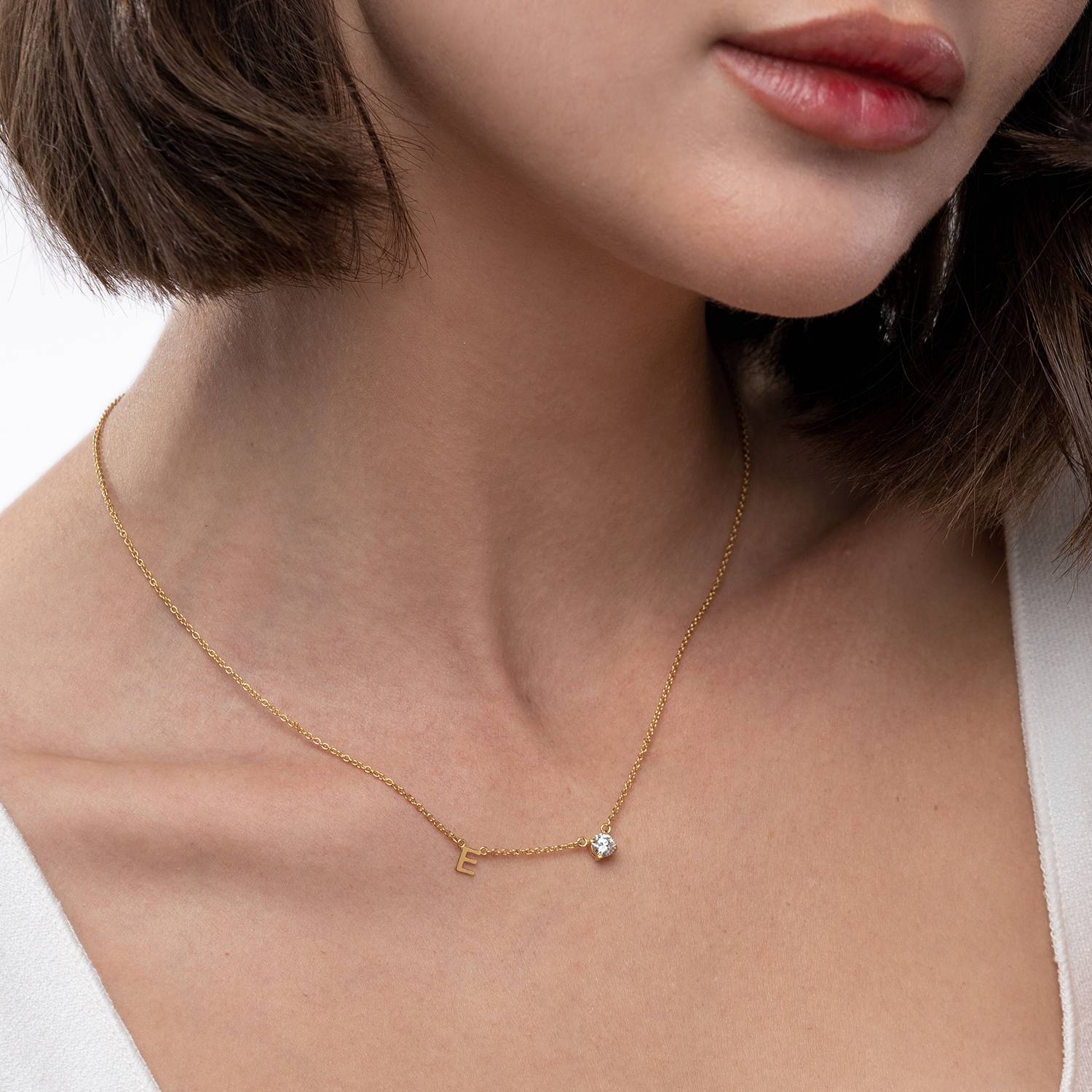 Inez Initial Necklace With 0.3 ct Premium Diamond - Gold Vermeil-2 product photo