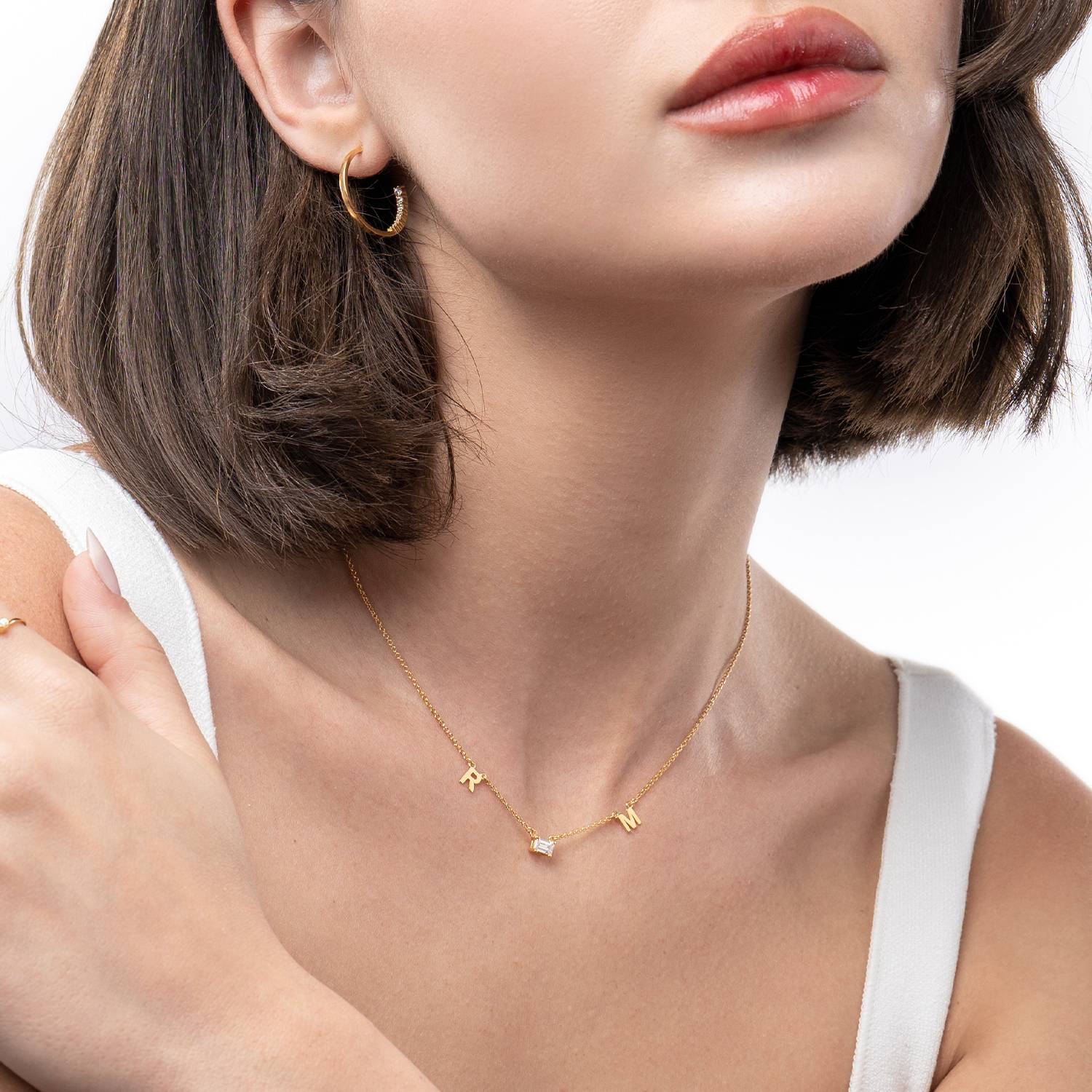 Inez Initial Necklace With 0.3 ct Premium Diamond - Gold Vermeil-4 product photo