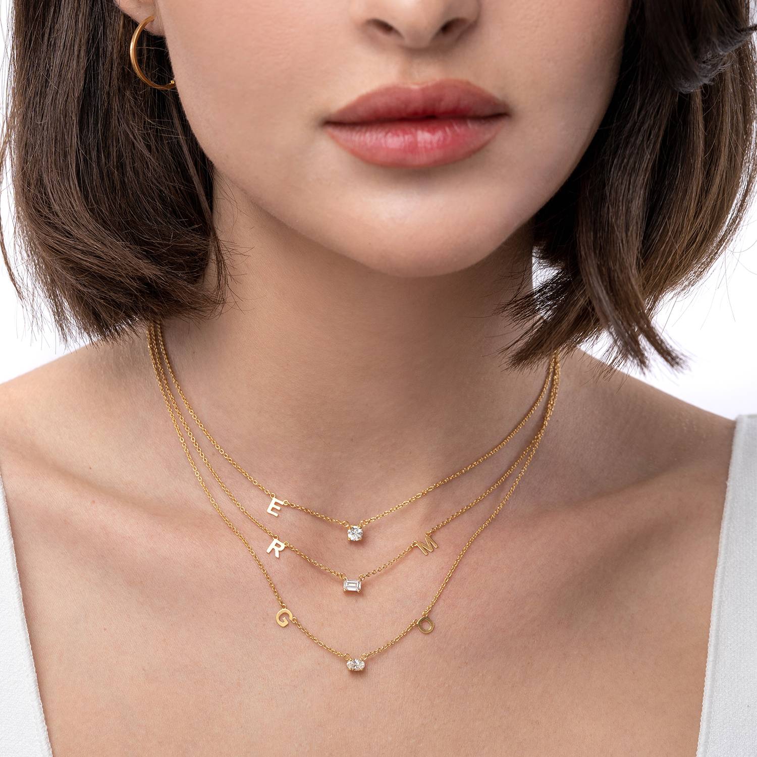 Inez Initial Necklace With 0.3 ct Premium Diamond - Gold Vermeil-7 product photo