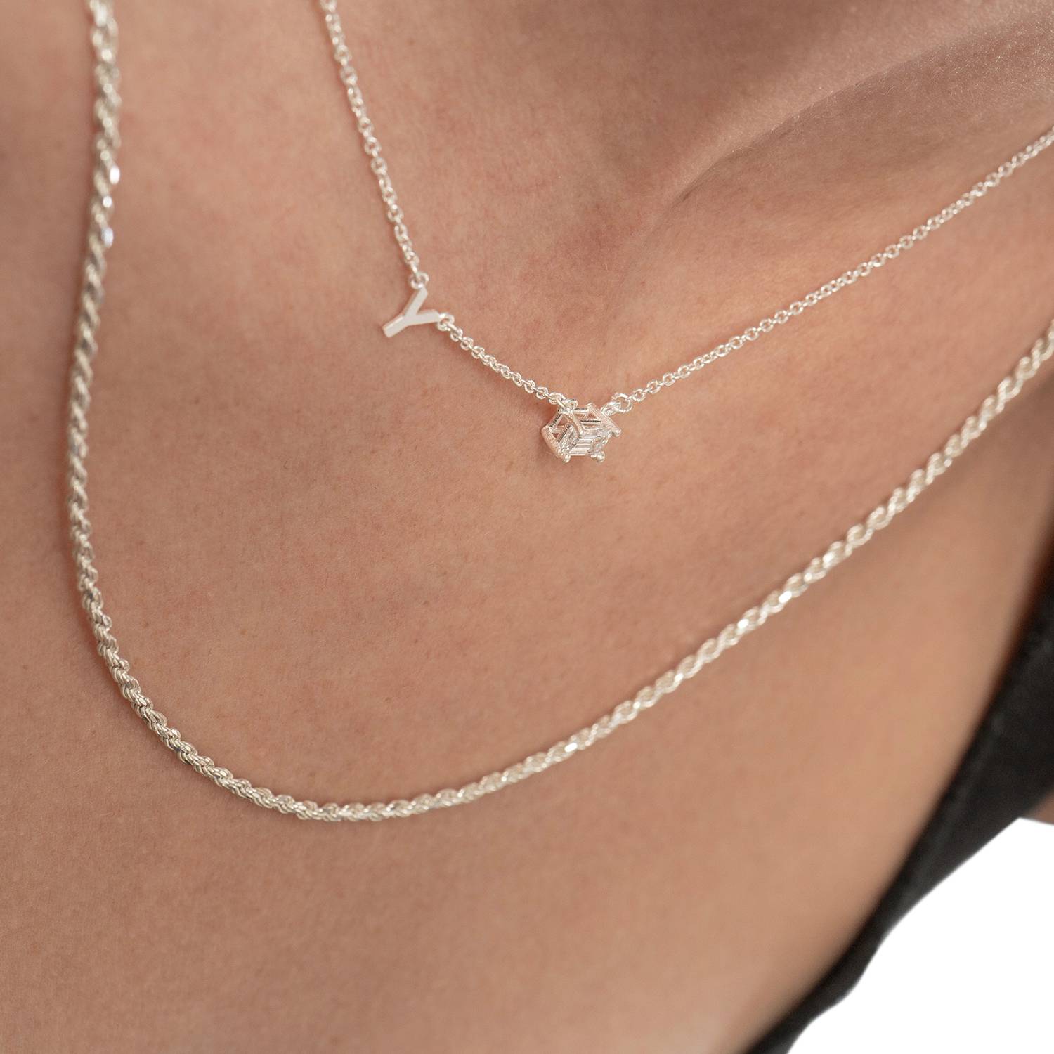 Inez Initial Necklace With 0.3 ct Premium Diamond - Silver-2 Inez Initial Necklace With 0.3 ct Premium Diamond - Silver-2 product photo