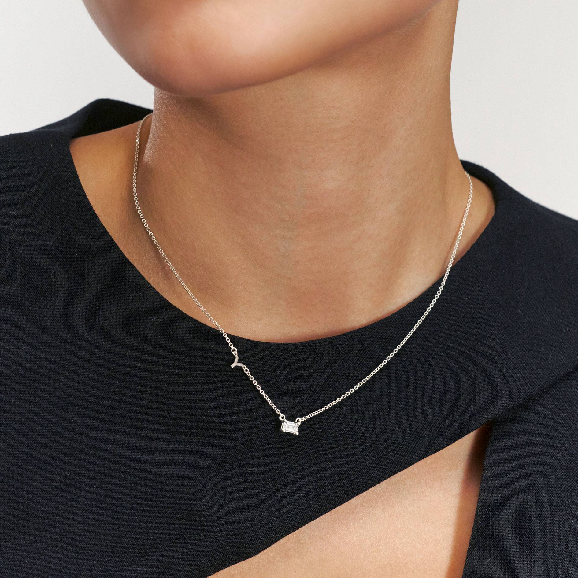 Inez Initial Necklace With 0.3 ct Premium Diamond - Silver-4 Inez Initial Necklace With 0.3 ct Premium Diamond - Silver-4 product photo