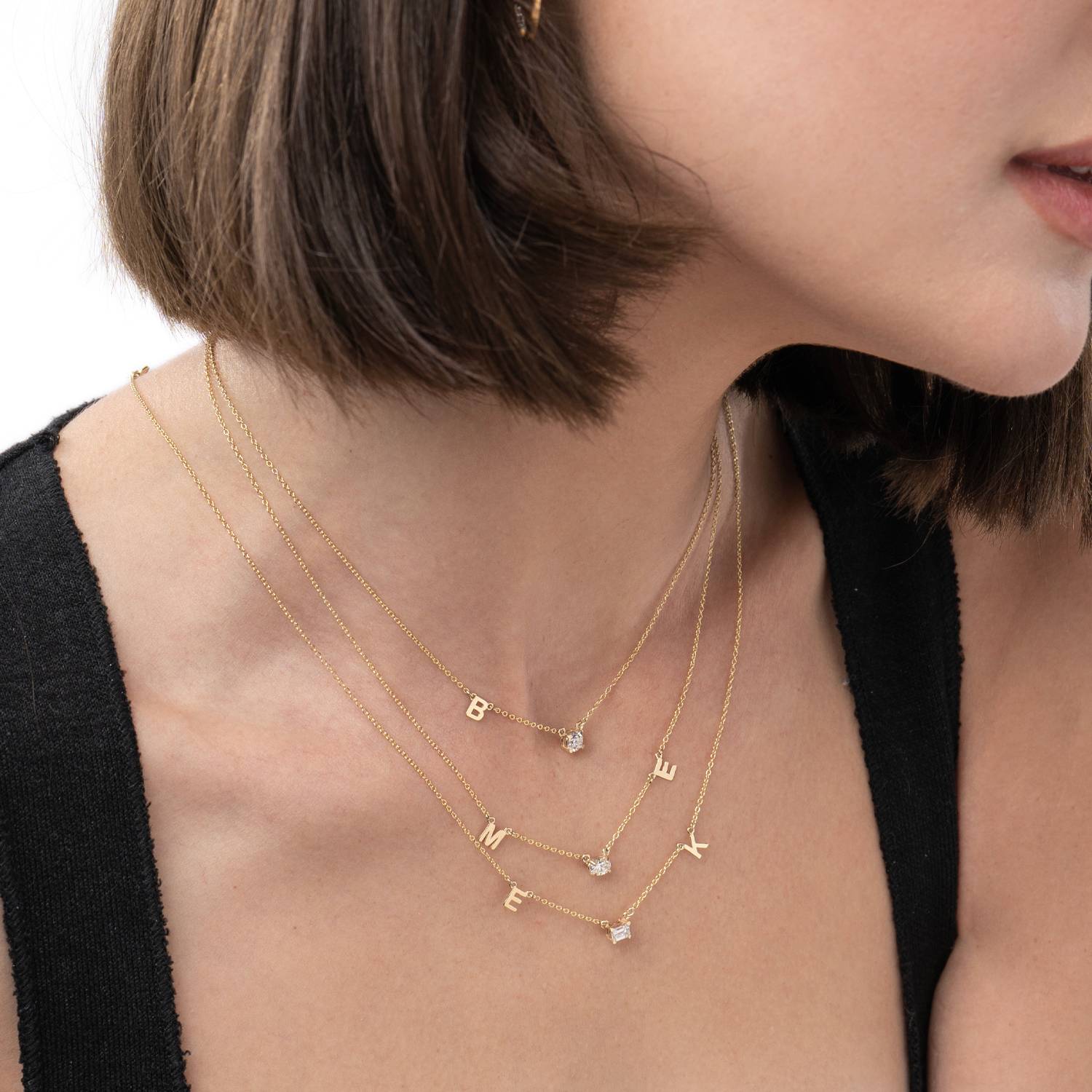 Inez Initial Necklace With 0.3 ct Premium Diamond - 10k Solid Gold-7 product photo