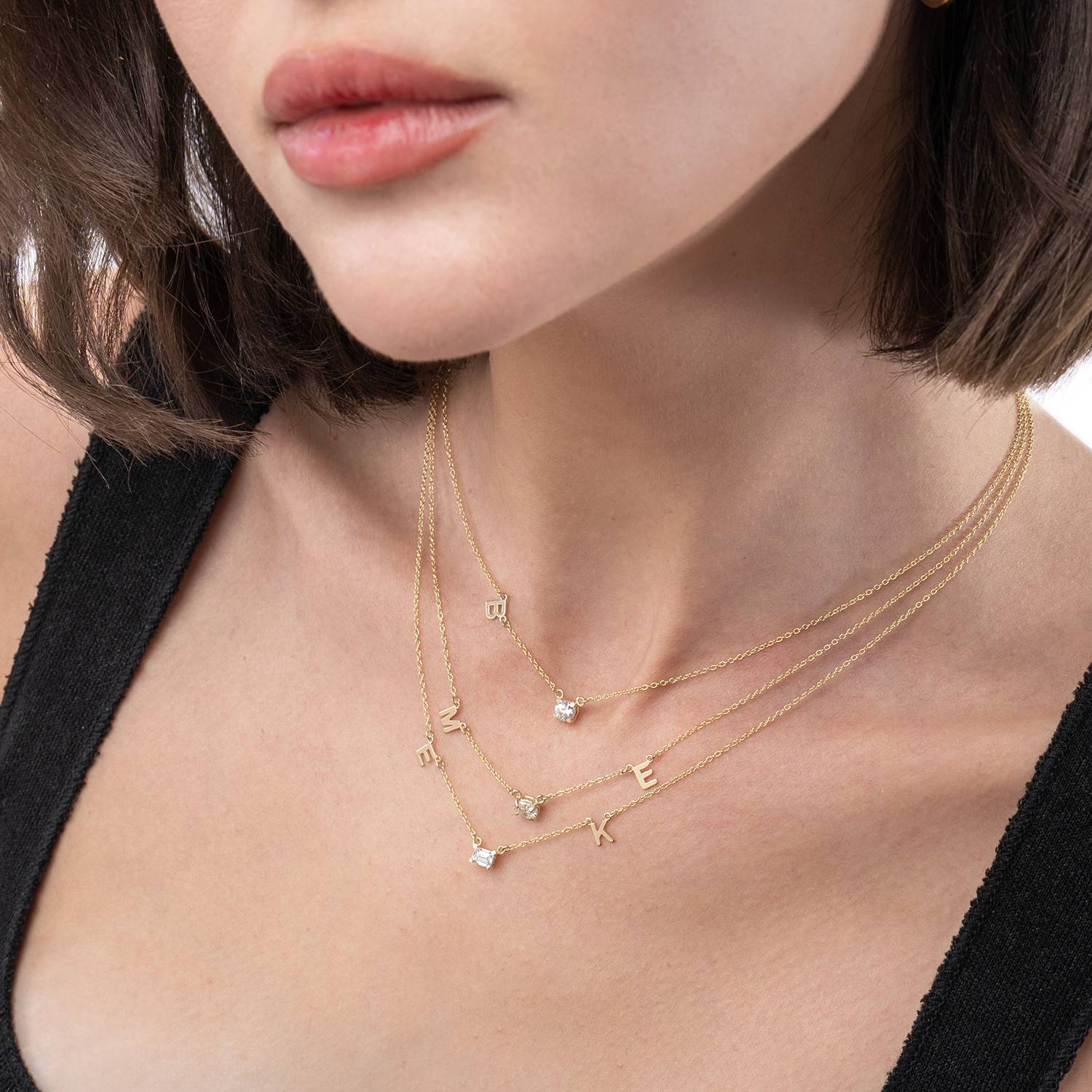 Inez Initial Necklace With 0.3 ct Premium Diamond - Solid Gold-8 product photo