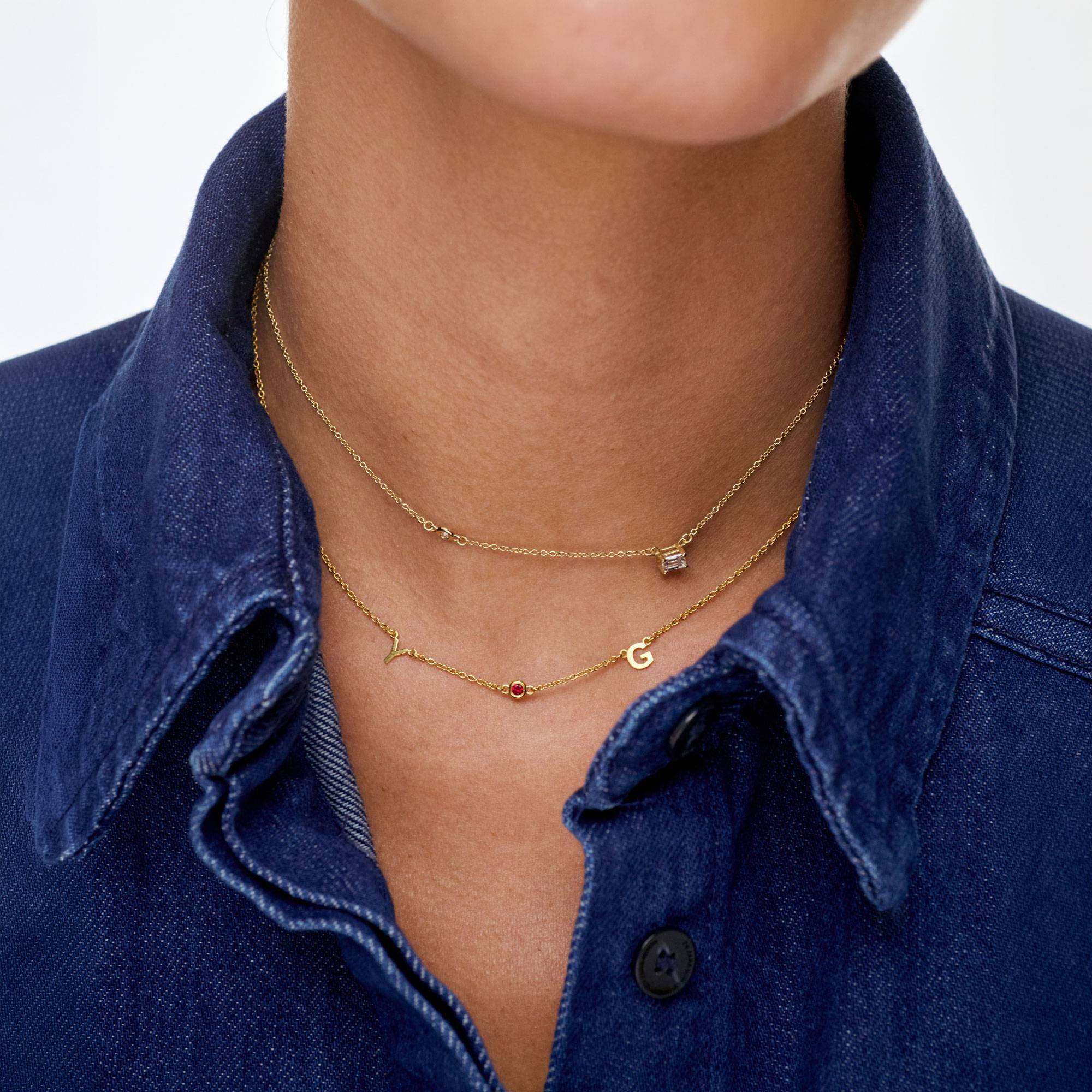 Inez Initial Necklace With Gemstones - 10k Solid Gold-3 product photo