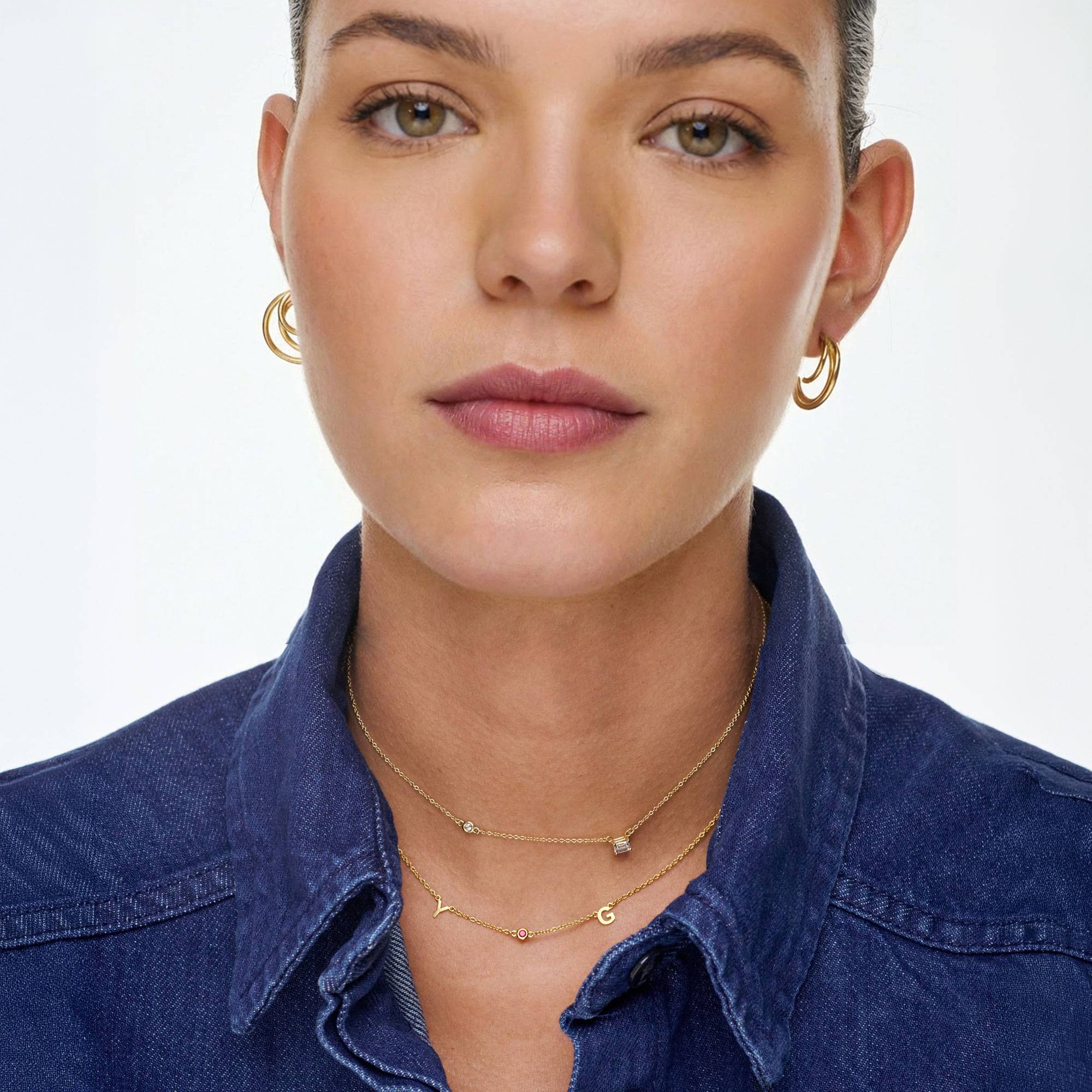 Inez Initial Necklace With Gemstones - 10k Solid Gold-2 product photo