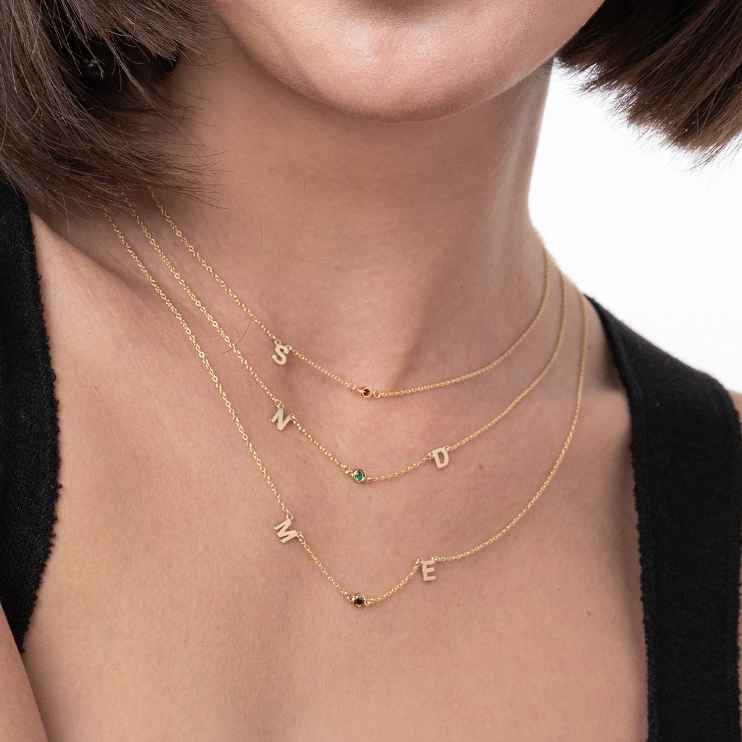 Inez Initial Necklace With Gemstones  - 14k Solid Gold-5 product photo
