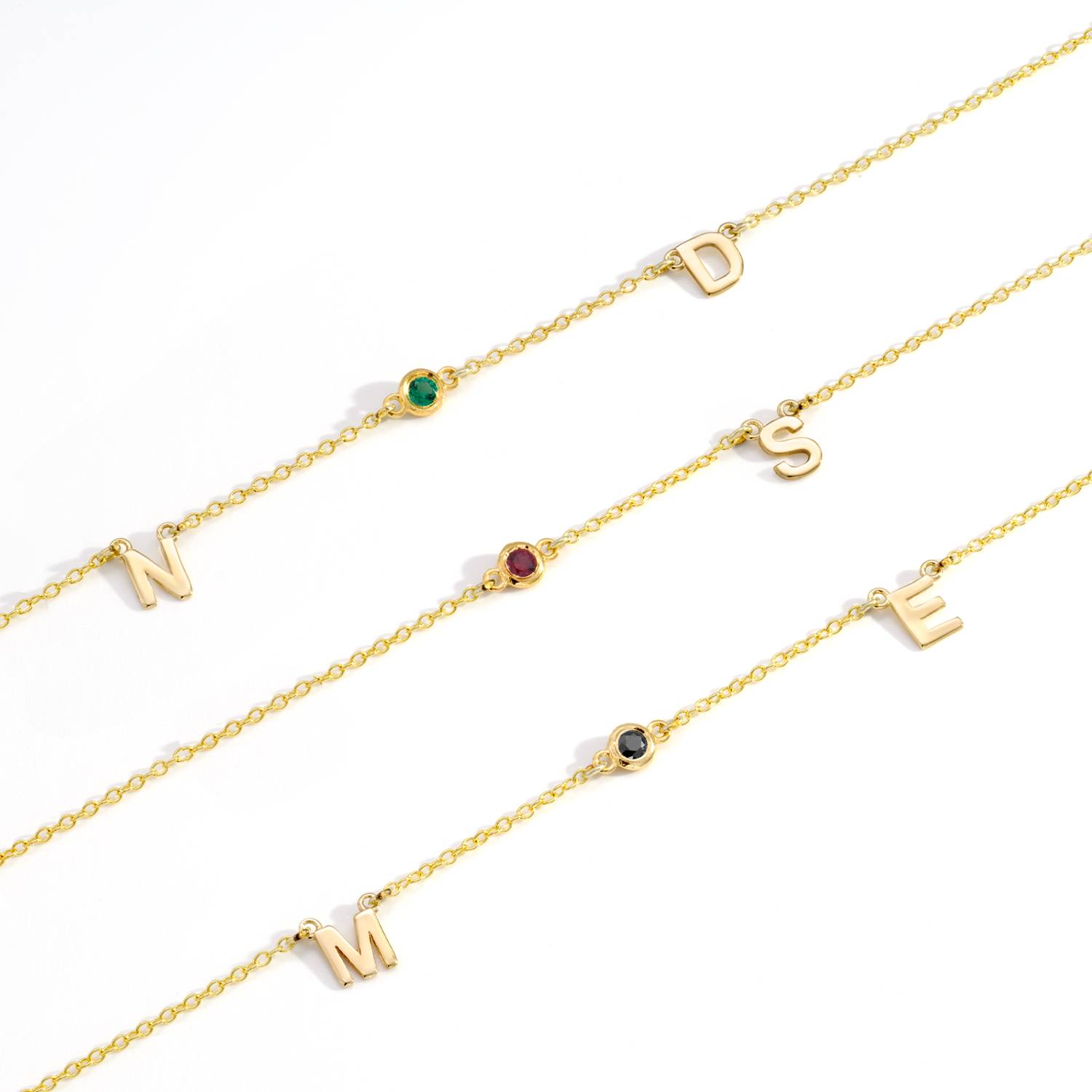 Inez Initial Necklace With Gemstones  - 14k Solid Gold-8 product photo