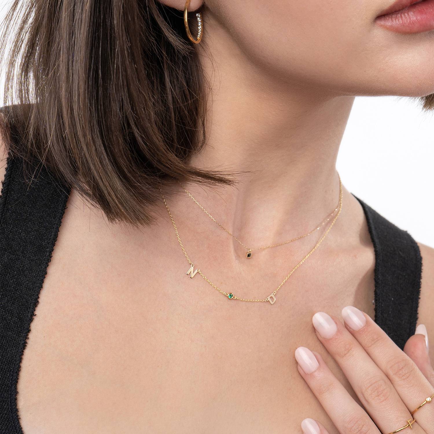 Inez Initial Necklace With Gemstones  - 14k Solid Gold-7 product photo