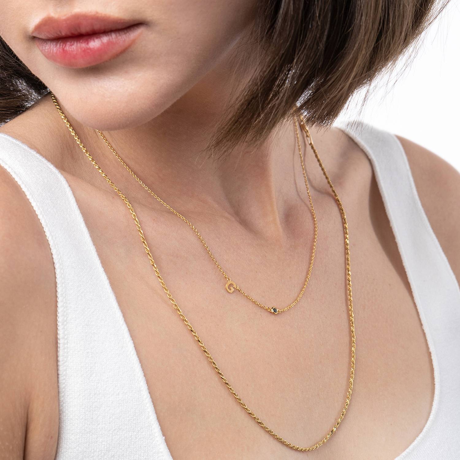Inez Initial Necklace With Gemstones  - Gold Vermeil-5 product photo