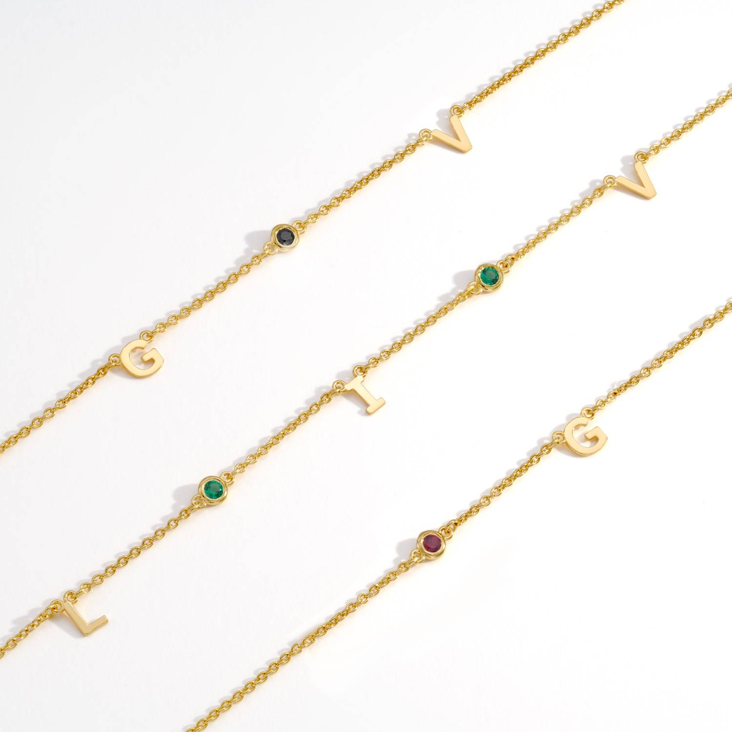 Inez Initial Necklace With Gemstones  - Gold Vermeil-8 product photo