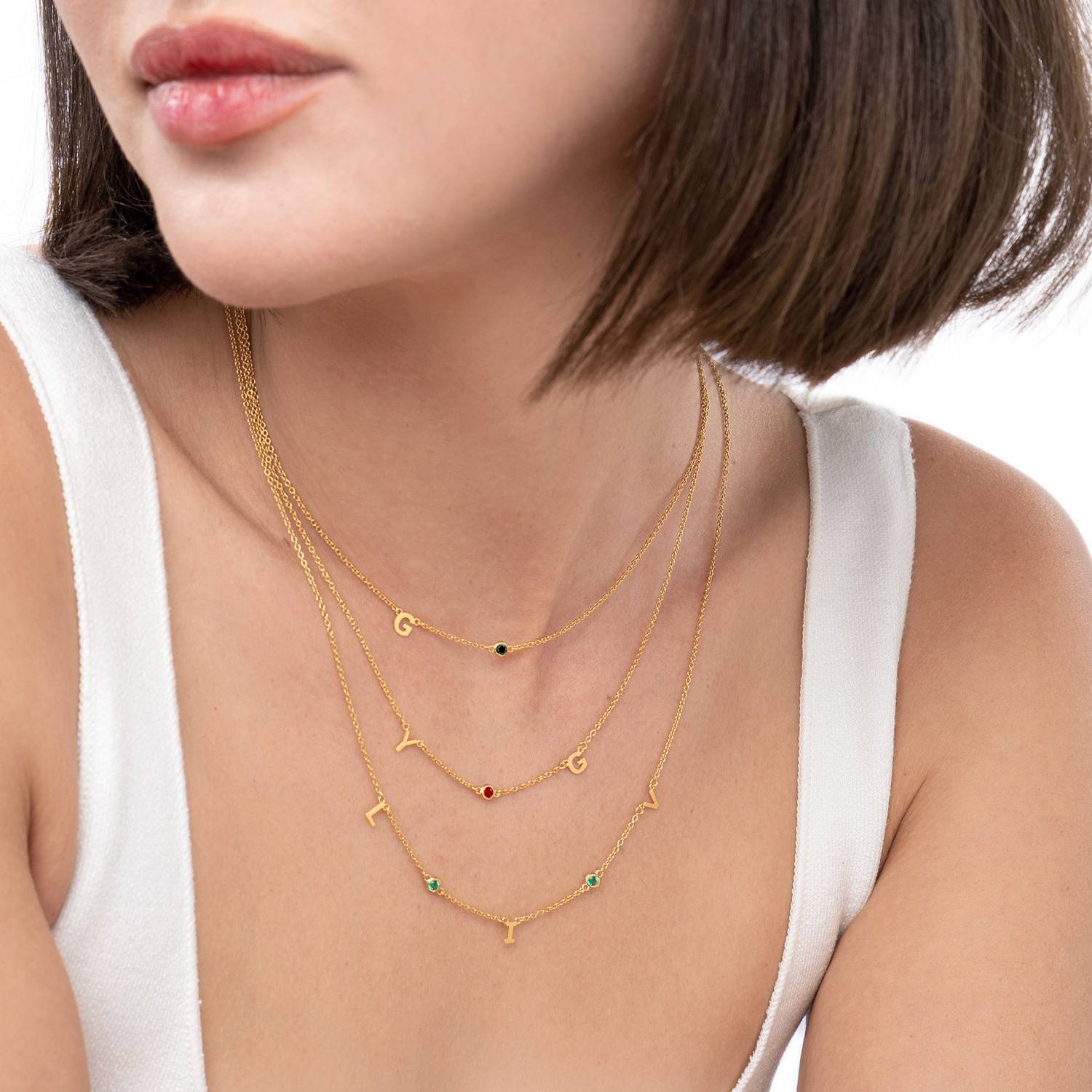 Inez Initial Necklace With Gemstones  - Gold Vermeil-7 product photo