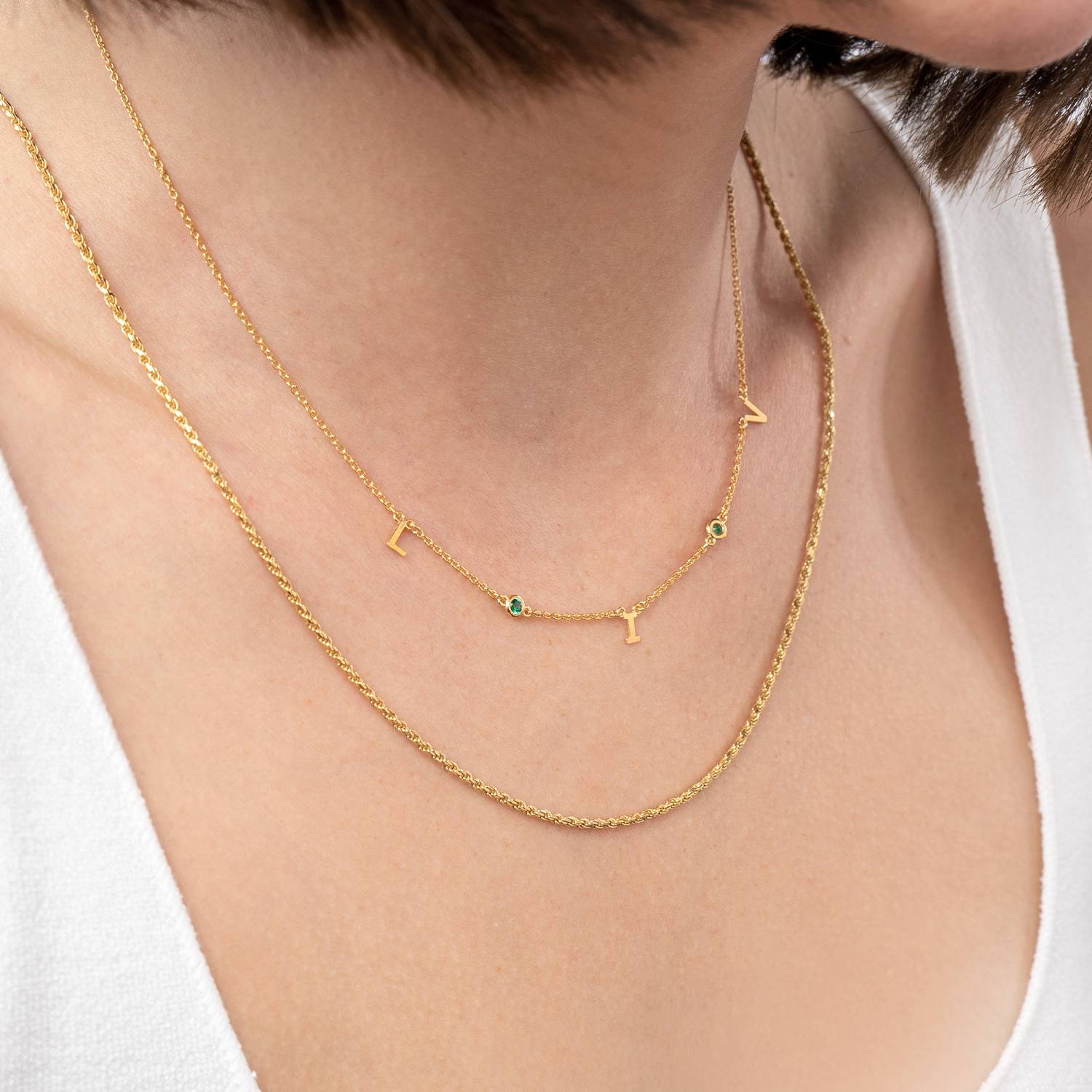 Inez Initial Necklace With Gemstones - Gold Vermeil - Oak & Luna