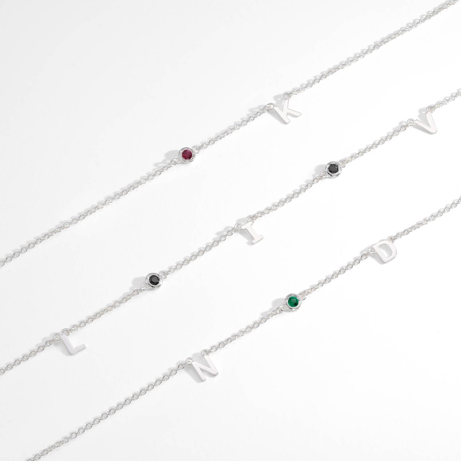 Inez Initial Necklace With Gemstones - Silver-6 product photo