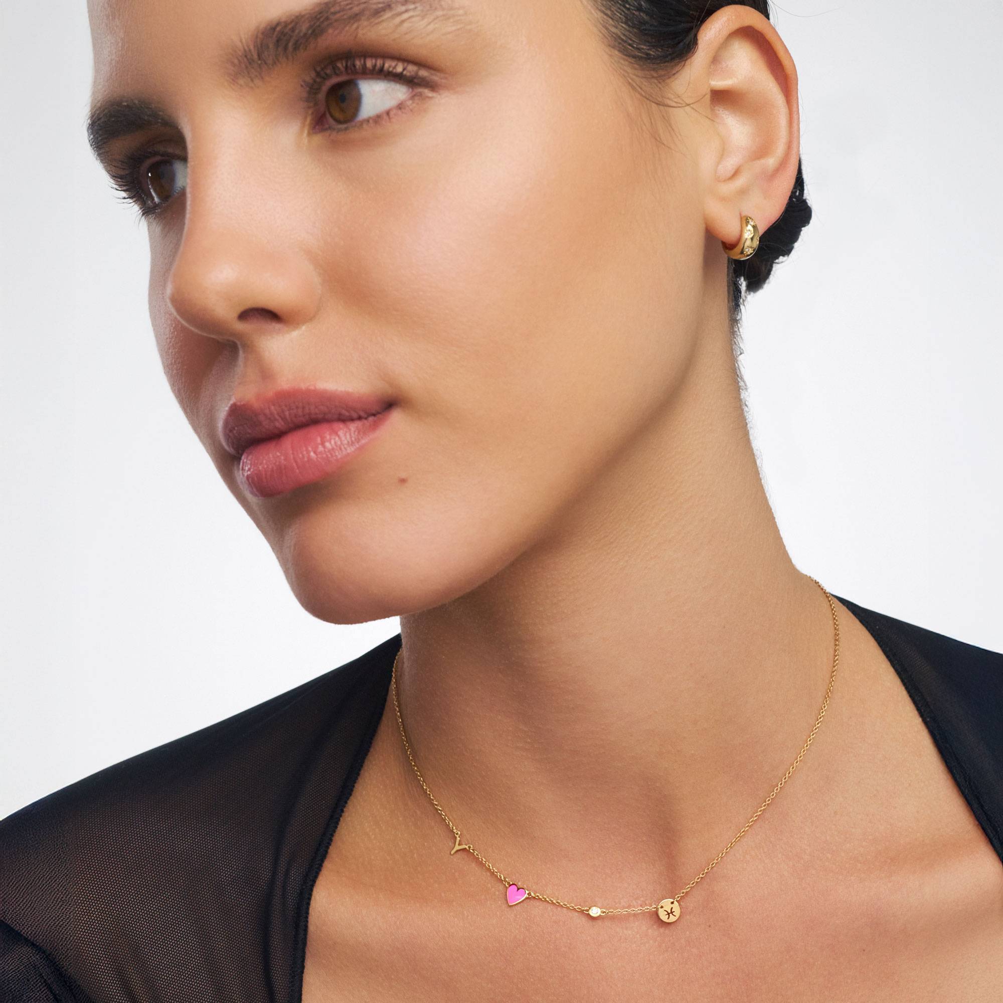 Inez Pink Heart Necklace with Diamond - Gold Vermeil-2 product photo