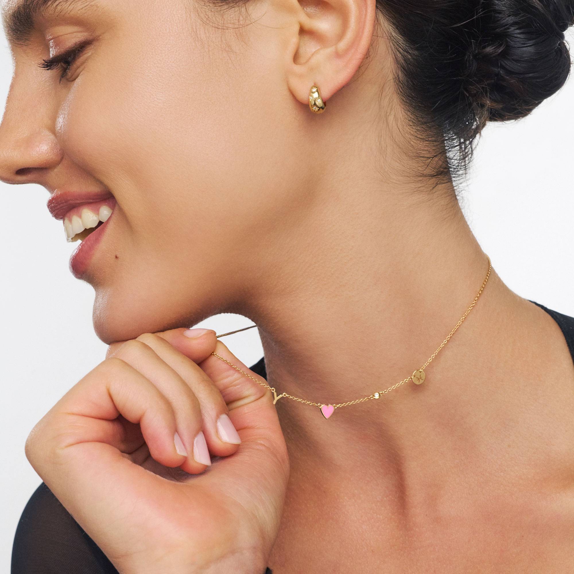 Inez Pink Heart Necklace with Diamond - Gold Vermeil-3 product photo