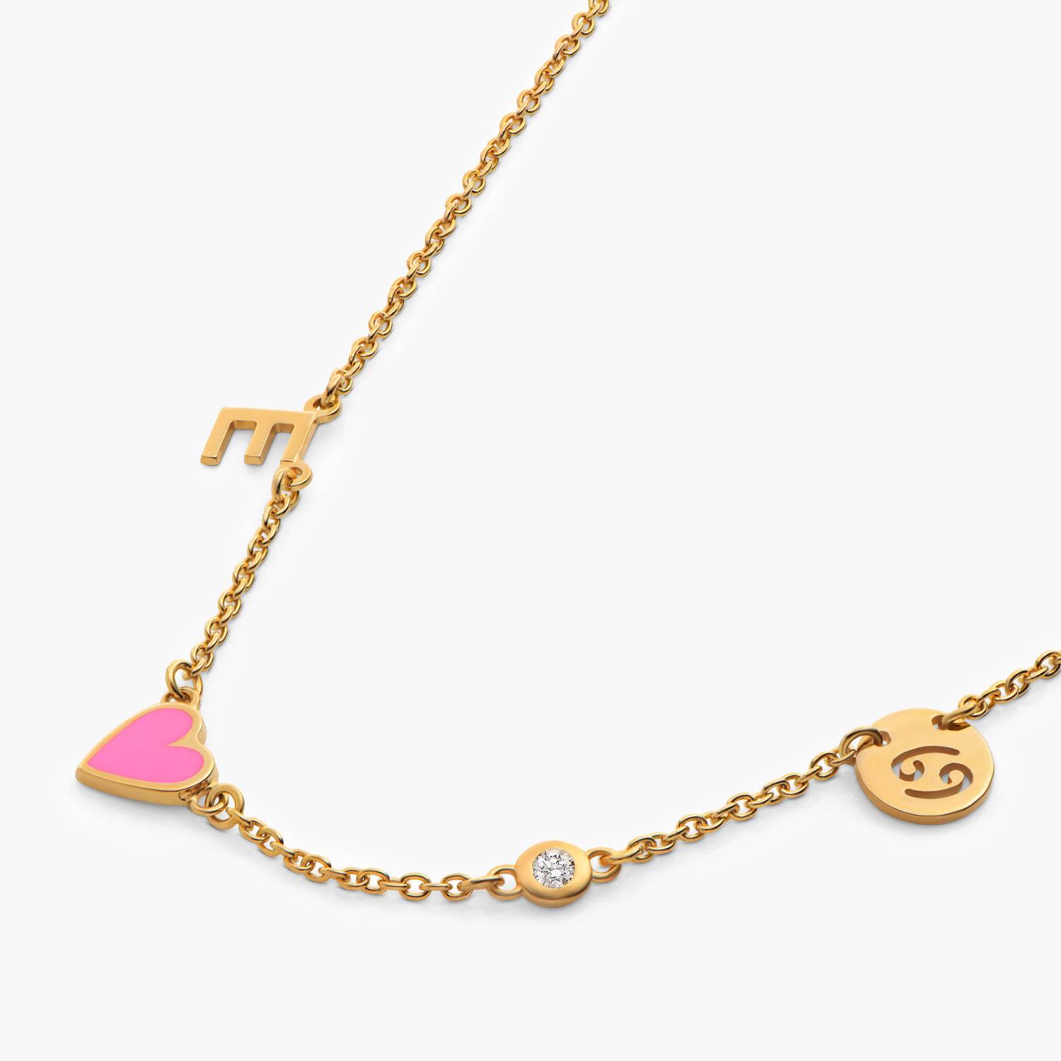 Inez Pink Heart Necklace with Diamond - Gold Vermeil-4 product photo