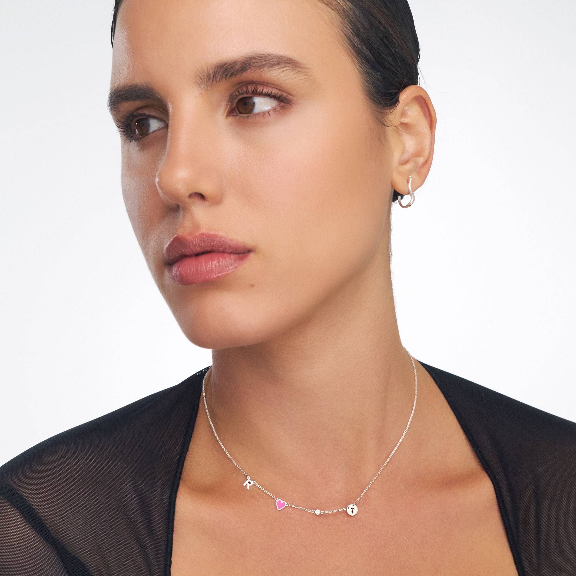Inez Pink Heart Necklace with Diamond - Silver-1 product photo