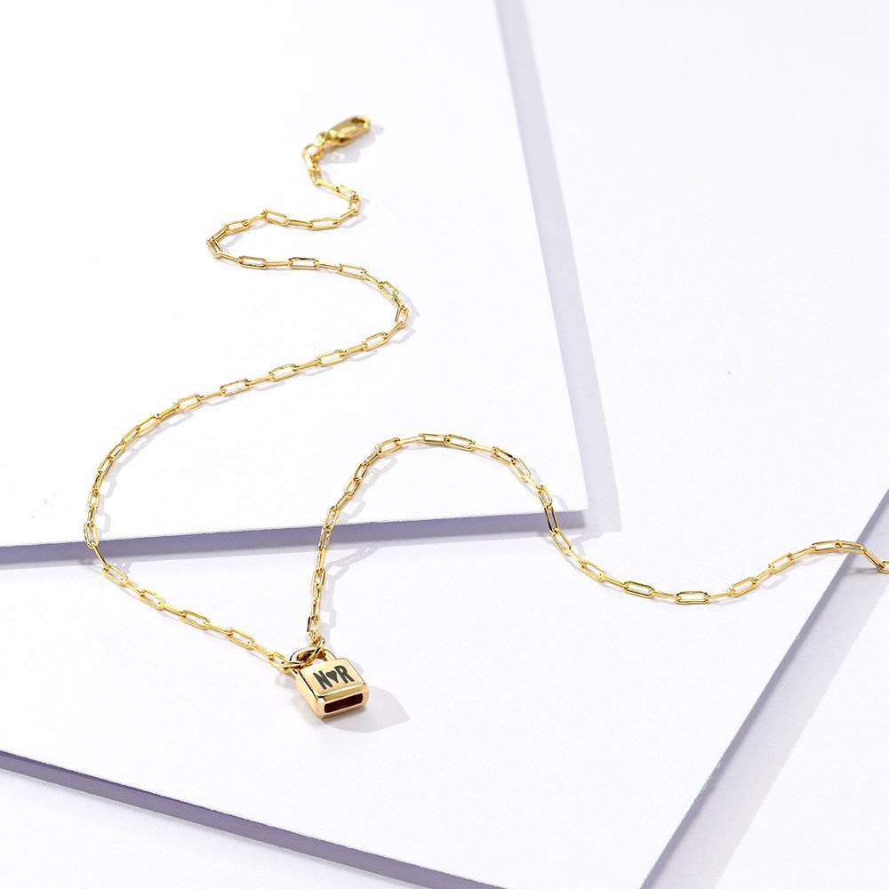Initial Lock Necklace - 14k Solid Gold-2 product photo