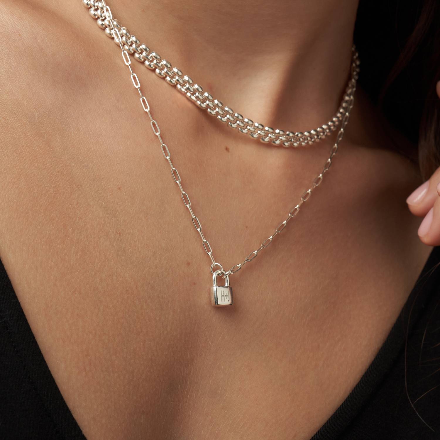 Initial Lock Necklace - Sterling Silver-1 product photo