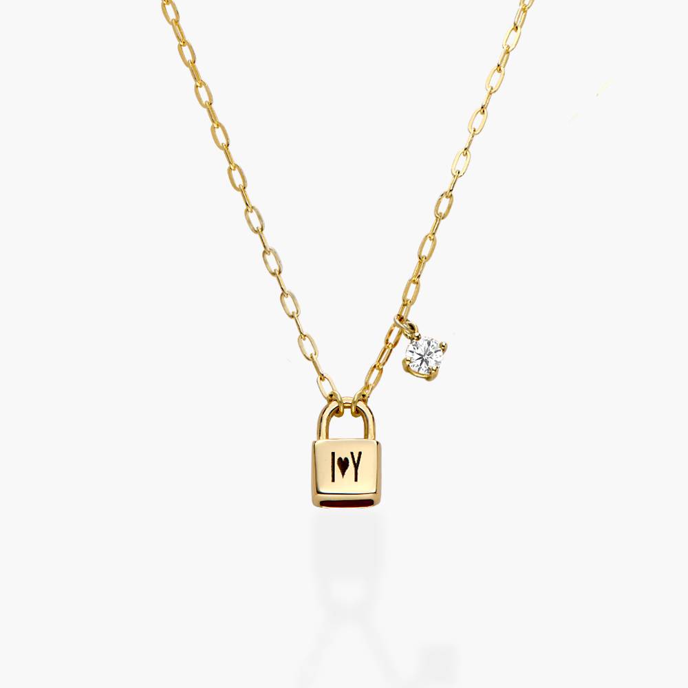 Initial Lock Necklace With 0.3ct Diamond -14k Solid Gold product photo