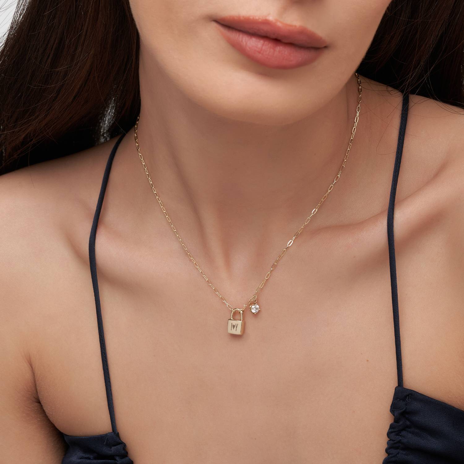 Initial Lock Necklace With 0.3ct Diamond -14k Solid Gold-1 product photo