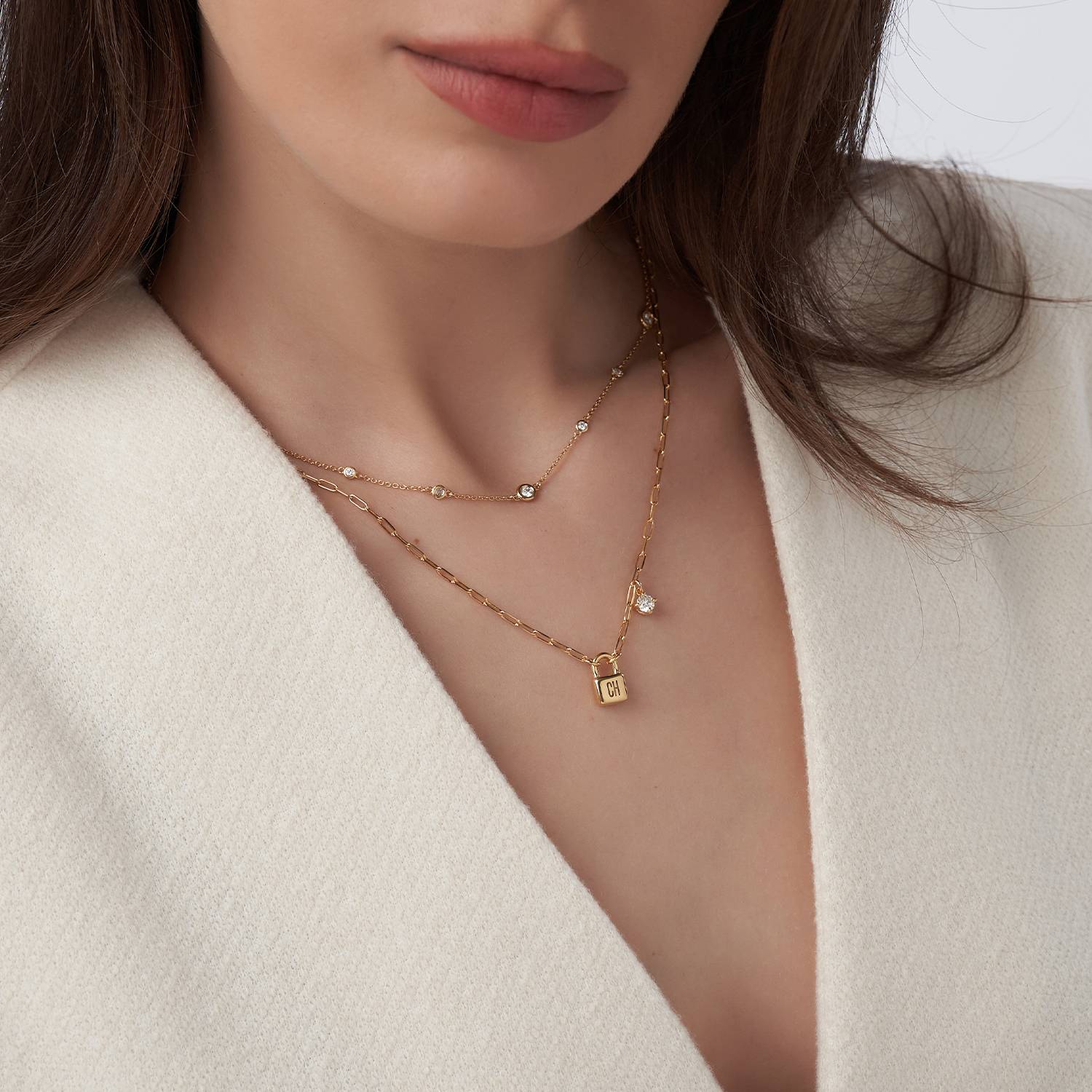 Initial Lock Necklace With 0.3ct Diamond - Gold Vermeil-3 product photo