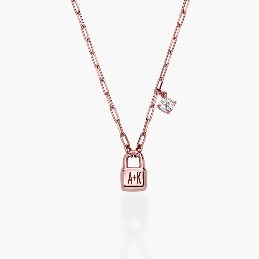 Initial Lock Necklace With 0.3ct Diamond - Rose Gold Vermeil product photo