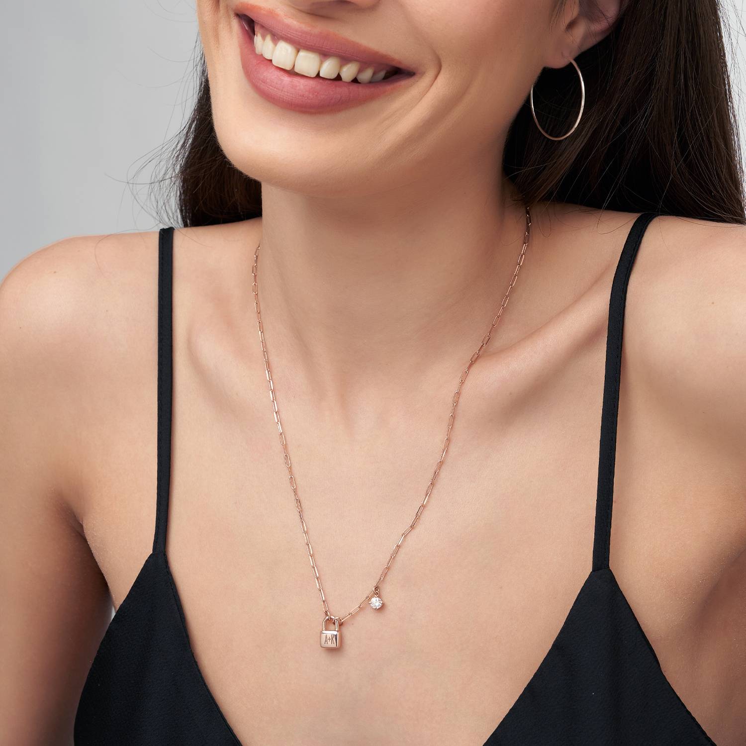 Initial Lock Necklace With 0.3ct Diamond - Rose Gold Vermeil-5 product photo