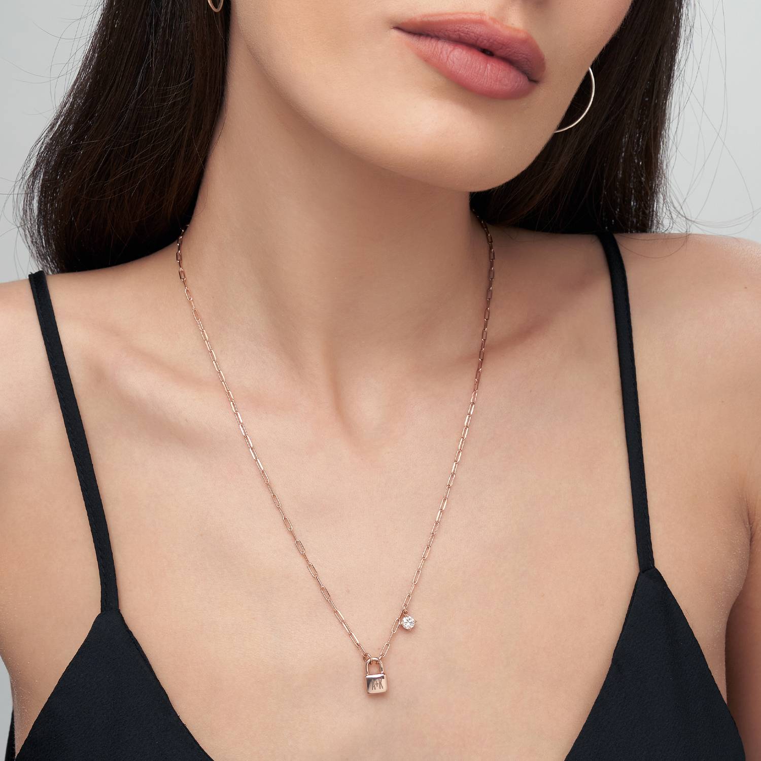 Initial Lock Necklace With 0.3ct Diamond - Rose Gold Vermeil-4 product photo
