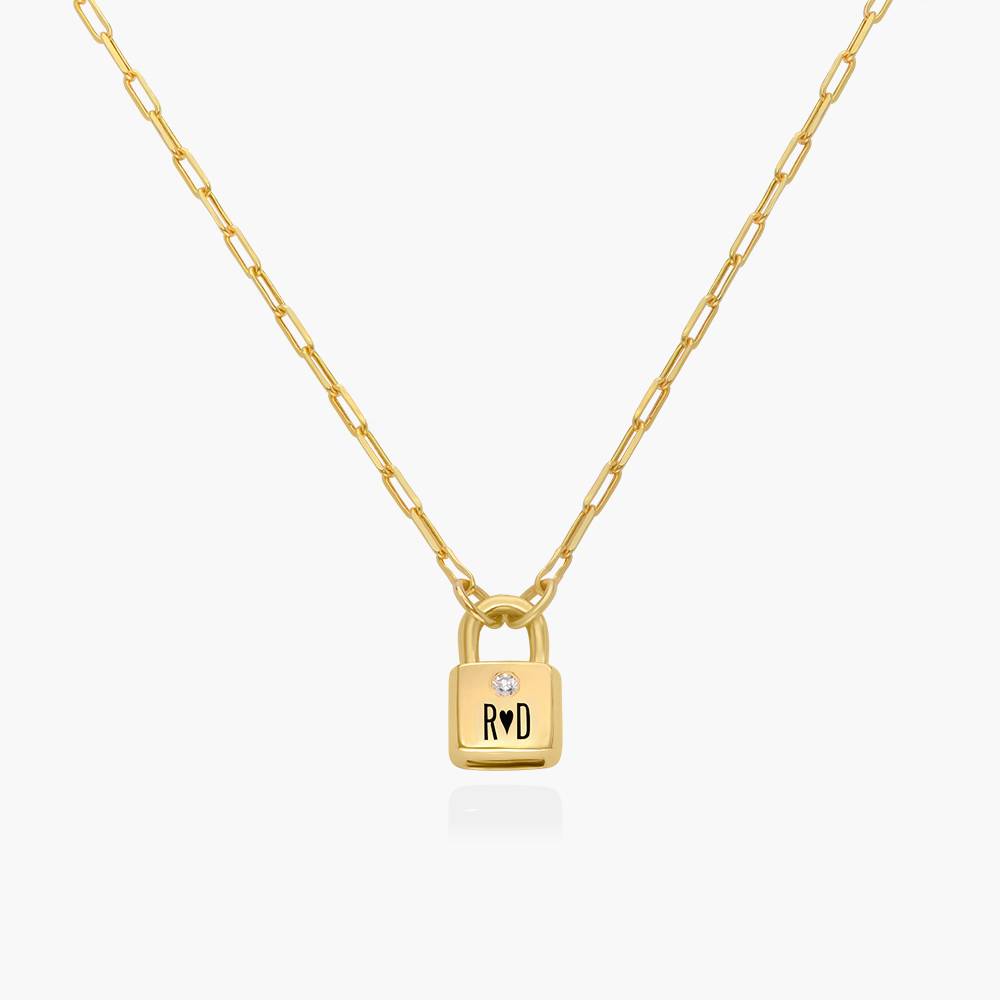 Initial Lock Necklace with Diamonds- 14k Solid Gold-1 product photo