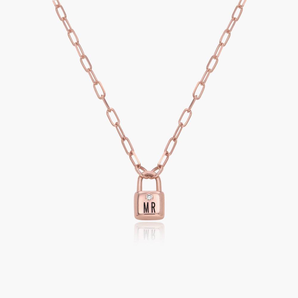 Initial Lock Necklace with Diamonds- Rose Vermeil-1 product photo