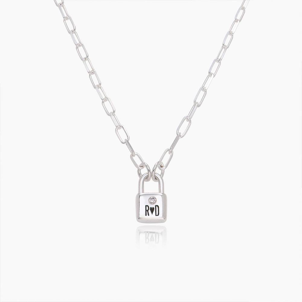 Initial Lock Necklace with Diamonds- Silver-2 product photo