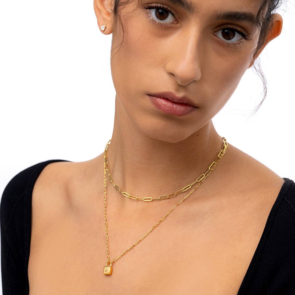 Initial Lock Necklace with Diamonds- Vermeil-1 product photo
