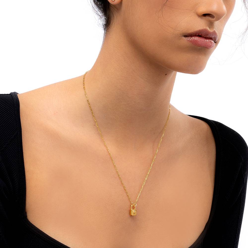 Initial Lock Necklace with Diamonds- Vermeil-4 product photo